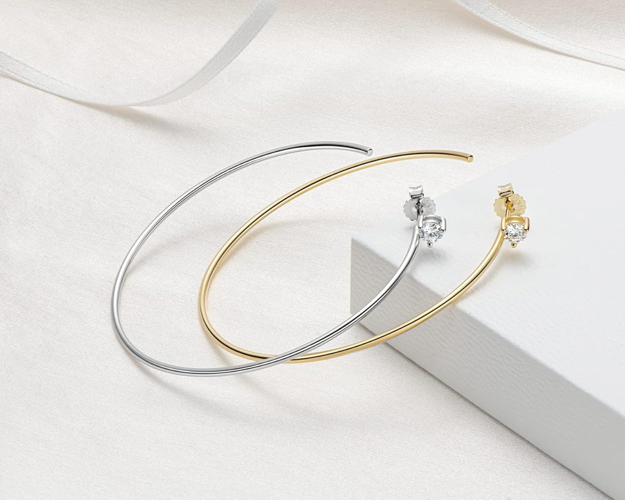 Moissanite Big Hoop Earrings for Women, D-E Color, 925 Sterling Silver with 14K White Gold / Yellow  | Amazon (US)