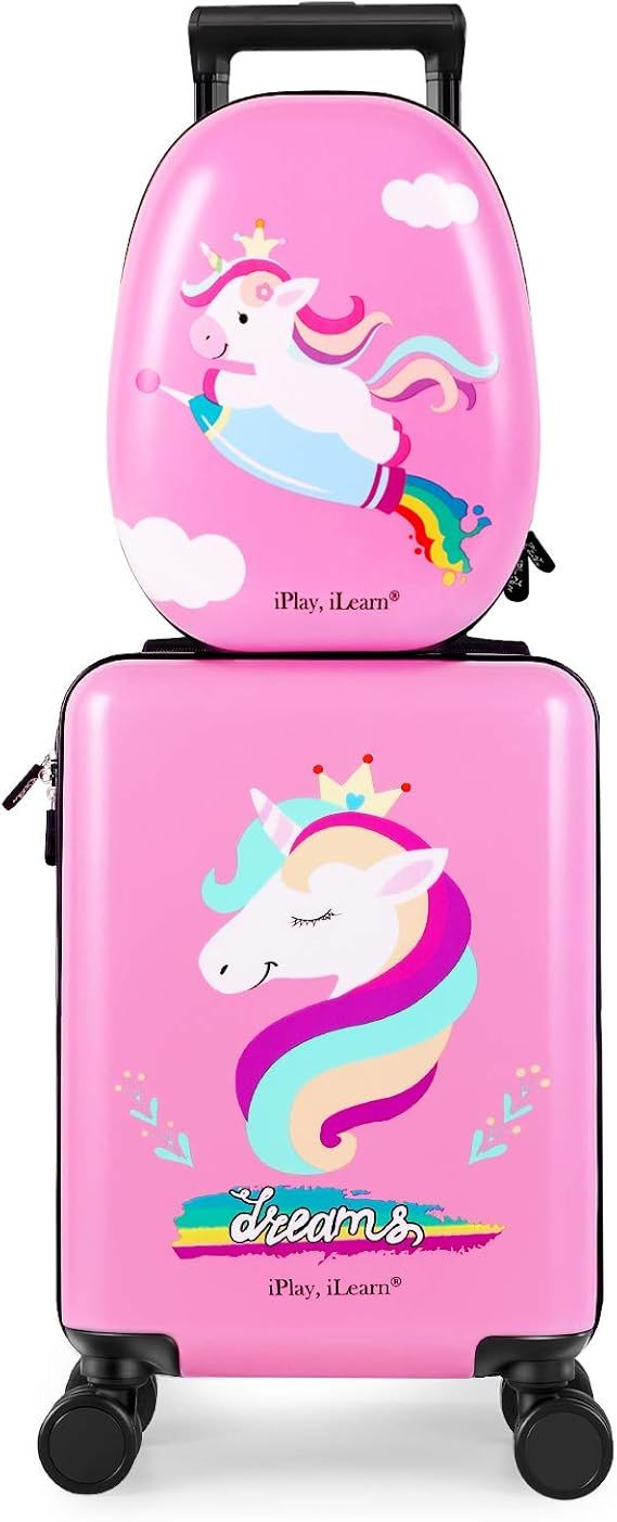 iPlay, iLearn Unicorn Kids Luggage, Girls Carry on Suitcase W/ 4 Spinner Wheels, Pink Travel Lugg... | Amazon (US)