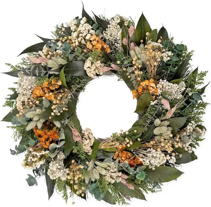 ANDALUCA 20 in Preserved Eucalyptus & Dried Flowers Natural Wreath (Floral Blooms) | Amazon (US)