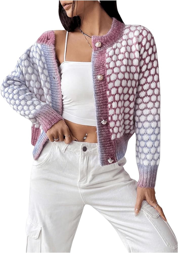 GORGLITTER Women's Button Up Colorful Cropped Cardigan Sweater Cute Long Sleeve Casual Knit Outwe... | Amazon (US)