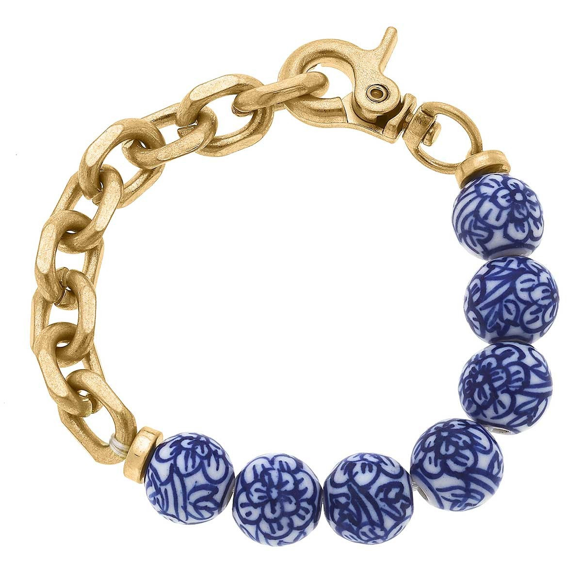 Paloma Chinoiserie & Chunky Chain Bracelet in Blue & White | CANVAS