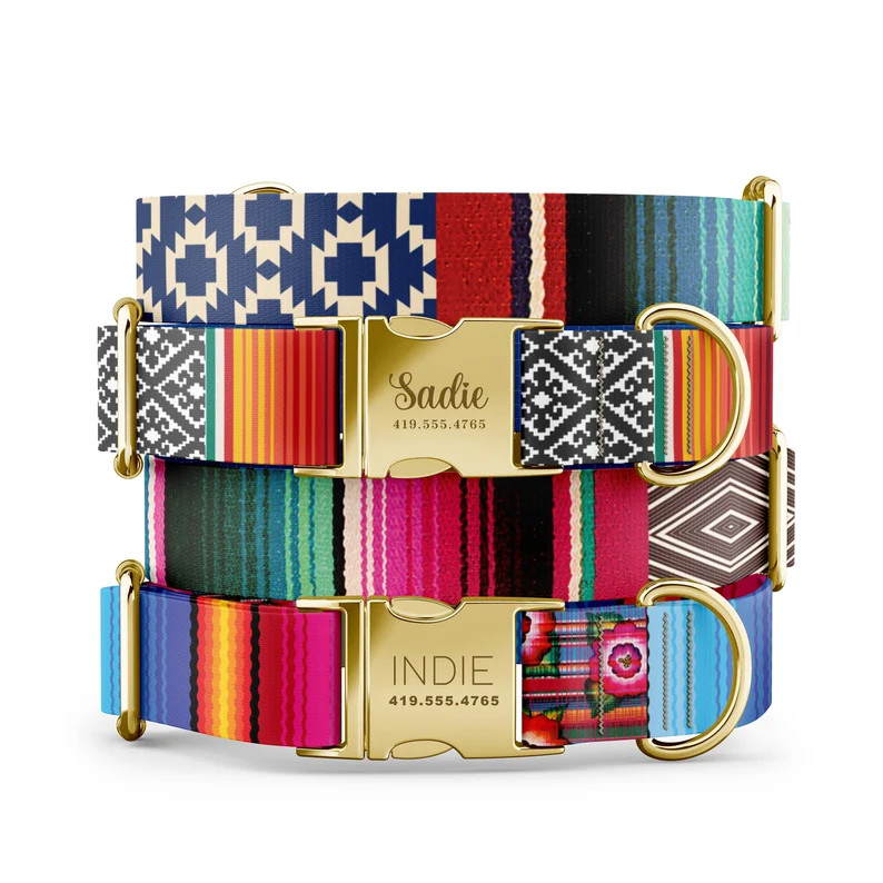 Mexican Serape Personalized Dog Collars, Custom Boy Dog Collars With Name, Hippie Boho Dog Collar... | Etsy (US)