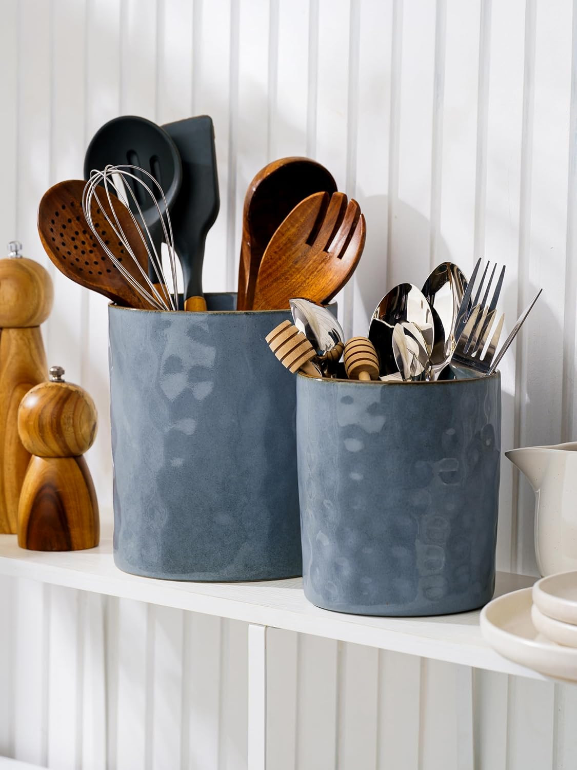 famiware Ocean Utensil Holder, 7.2"+5.8" Ceramic Kitchen Utensil Holder for Countertop, 2 Pieces ... | Amazon (US)