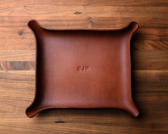 MONOGRAMMED Leather Catchall - Large, Brown (groomsmen gifts, personalized valet tray, custom lea... | Etsy (US)