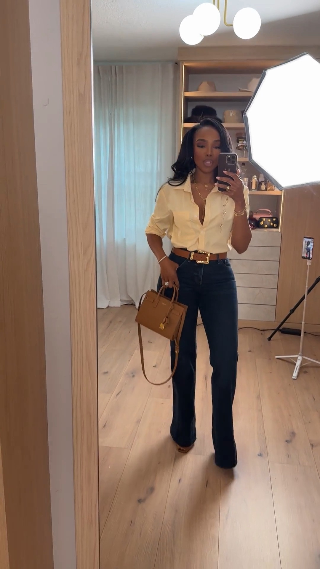 Scroll to shop!! This soft baby yellow button down shirt paired with dark denim and brown accents are perfect for a casual day out, a relaxed work day look, or a cute brunch date. 

#LTKootd #LTKdayinmylife #LTKPetite