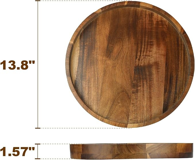 Acacia Wood Round Serving Tray, 13.8" Charcuterie Board with Rim, Decorative Centerpiece for Otto... | Amazon (US)