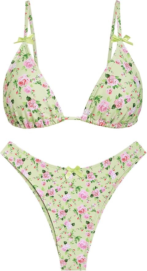 seamoly Women's Bikini Sets Tie Back Bowknot Two Piece Swimsuits Triangle Thong Bathing Suit Ging... | Amazon (US)