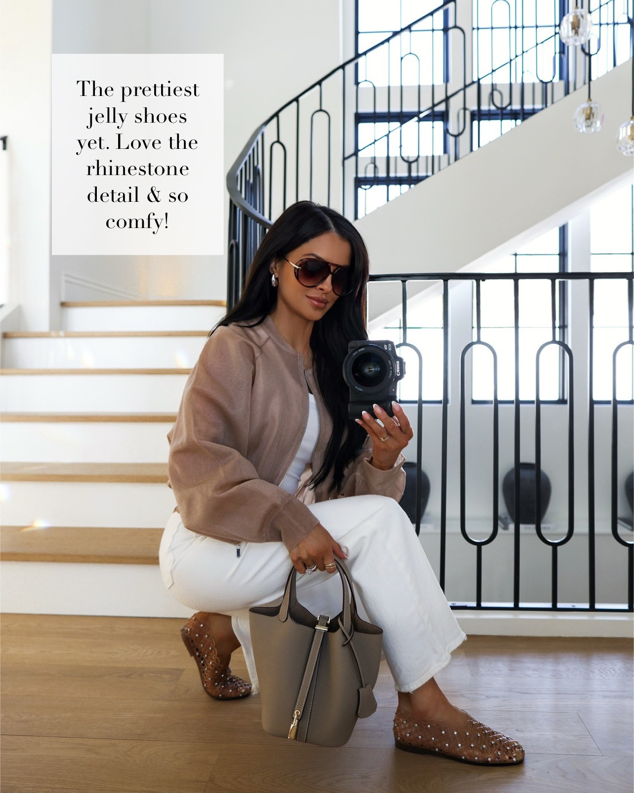 These jelly rhinestone flats are so comfortable and add the cutest effortless chic touch with jeans. Paired with a Zara bomber jacket, Levi’s white jeans, and an Amazon tote that gives major Hermes inspired vibes.

Jelly rhinestone flats - runs TTS!
Zara bomber jacket - size XS
Levi’s white jeans - wearing a 24 runs TTS
Amazon tote - Hermes inspired

miamiamine spring outfit ideas casual spring outfit jelly flats chic everyday style Zara bomber jacket white jeans outfit Amazon designer inspired tote elevated casual look

#LTKmomlife #LTKootd #LTKSeasonal