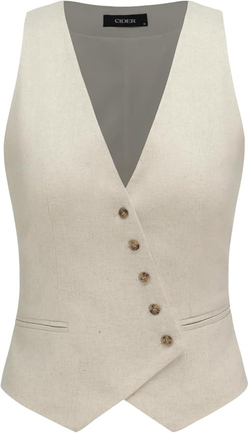 CIDER Linen-blend V-neck Solid Button Jacket Vest | Amazon (US)
