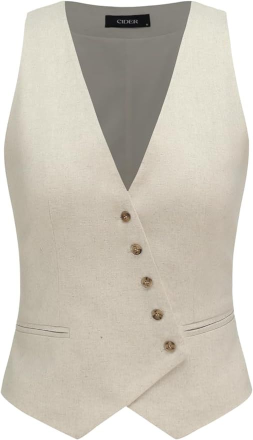 CIDER Linen-blend V-neck Solid Button Jacket Vest | Amazon (US)