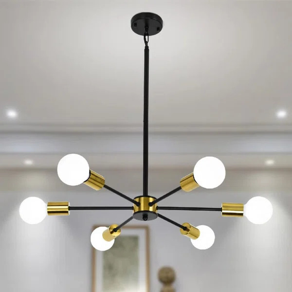 Sputnik Chandelier Mid Century Industrial 6-Light Ceiling Light Fixture, Latest Black Gold Flush ... | Wayfair North America