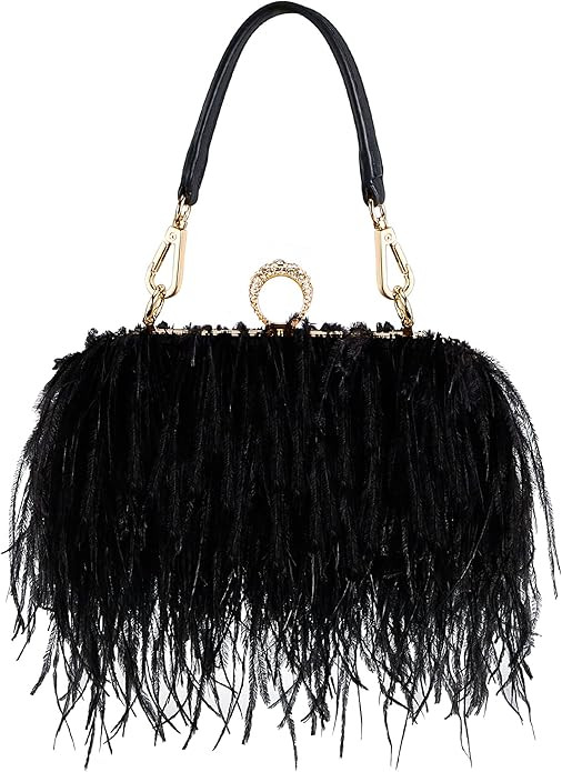 Women Ostrich Feather Tote Bag Fluffy Purse Clutch Feather Evening Handbag for Wedding Anniversar... | Amazon (US)