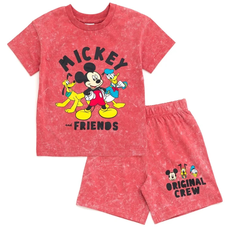 Disney Mickey Mouse Donald Duck Pluto Little Boys Vintage Wash Drop Shoulder T-Shirt & Shorts Out... | Walmart (US)