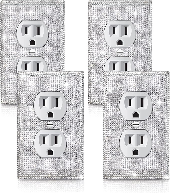 4 Pcs Silver Shiny Silver Rhinestones Wall Plate 1 Gang Toggle Light Switch Cover Decorative Dura... | Amazon (US)