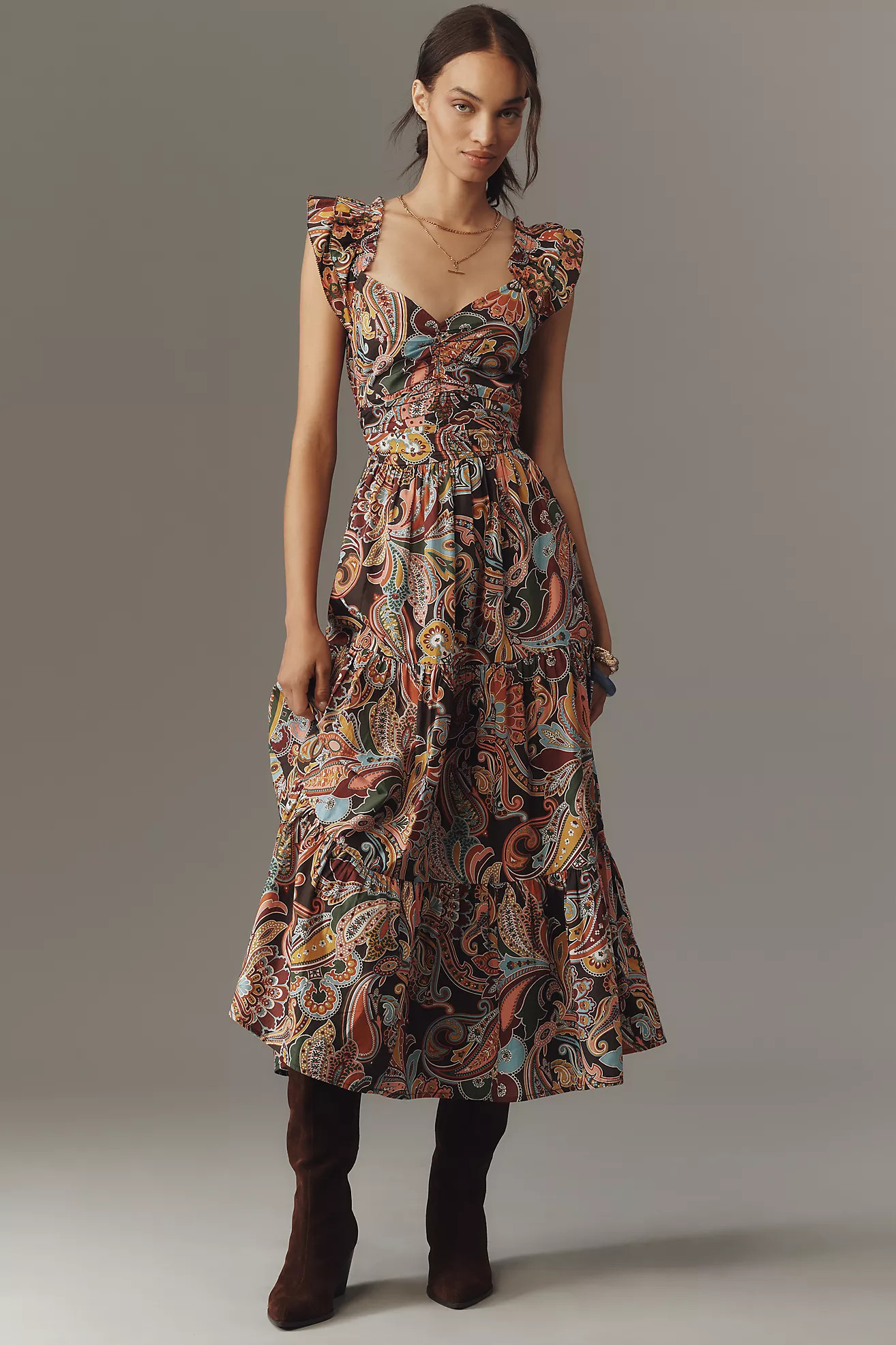 Love The Label Linsey Ruffle-Sleeve Midi Dress | Anthropologie (US)