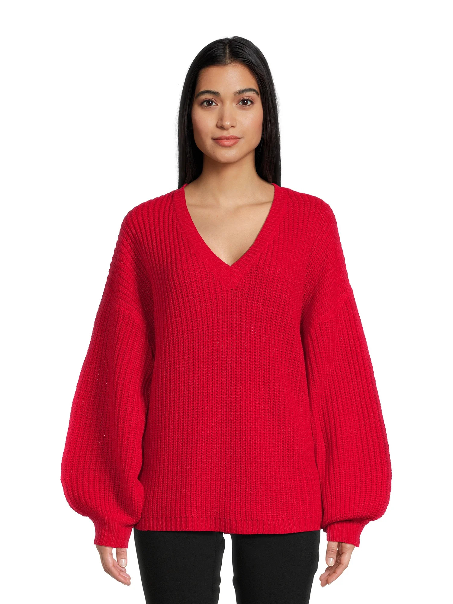 What's Next Women's V-Neck Shaker Stitch Knit Pullover Sweater, Midweight - Walmart.com | Walmart (US)