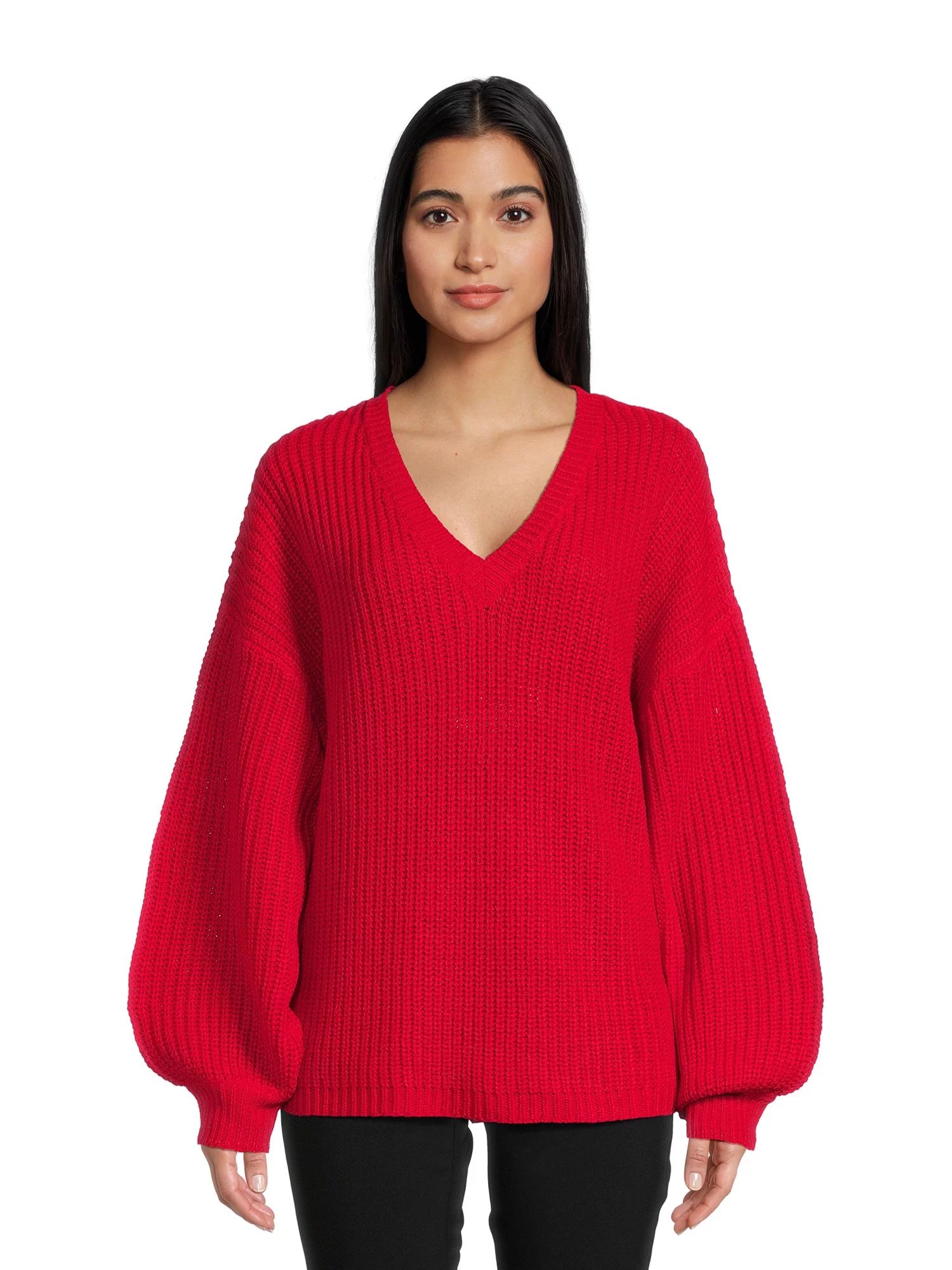 What's Next Women's V-Neck Shaker Stitch Knit Pullover Sweater, Midweight | Walmart (US)
