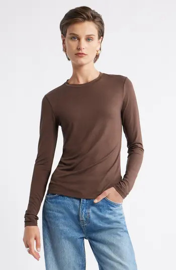 Nordstrom Long Sleeve Crewneck T-Shirt in Brown Sweet at Nordstrom Rack, Size Small | Nordstrom Rack