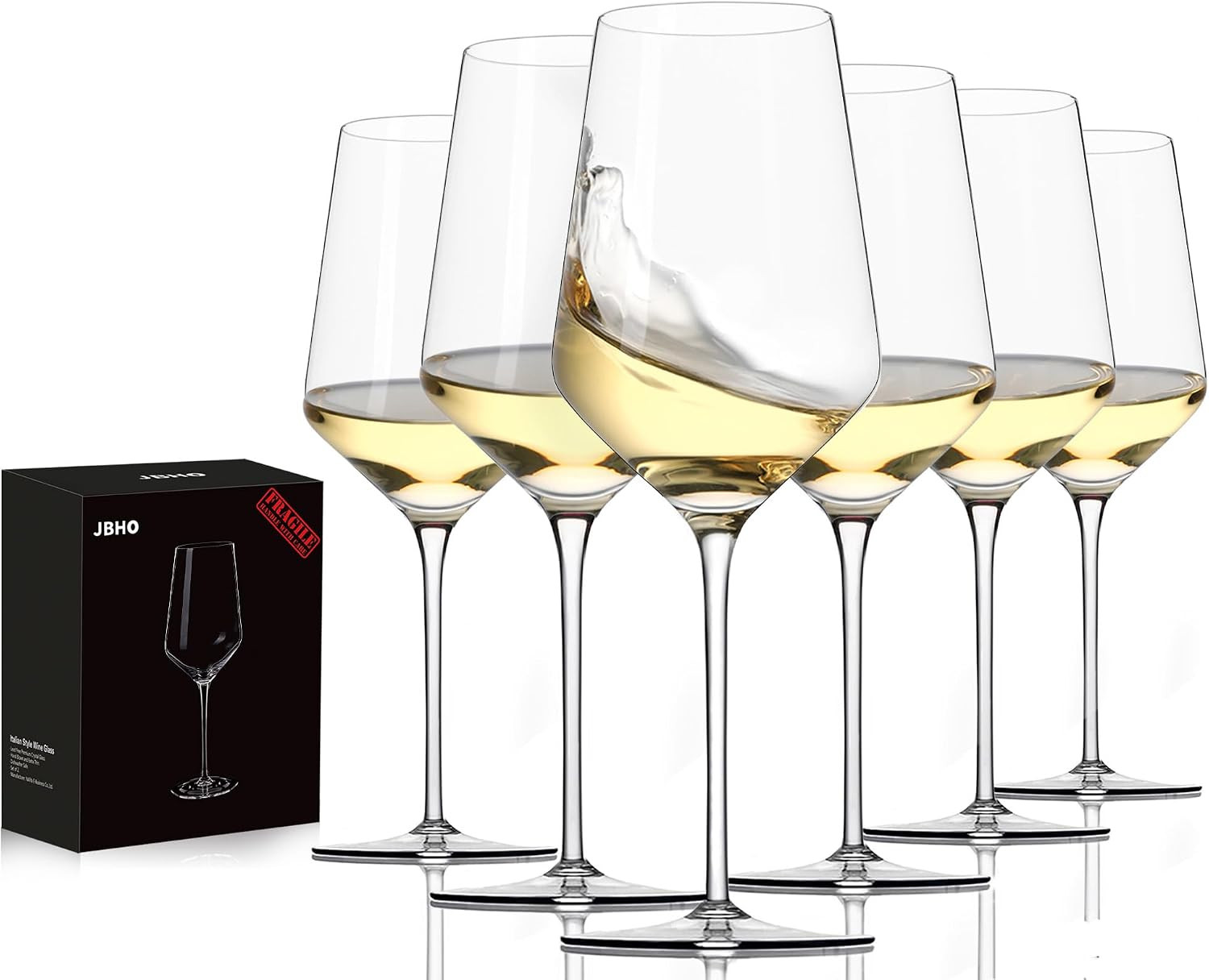 JBHO 17 oz Lead-Free Wine Glasses Set of 6, Hand Blown Durable Crystal Wine Glasses for Daily Use and Hosting Guests, Thin Rim for Serving Red and White Wine, Gift packing for any occasion | Amazon (US)