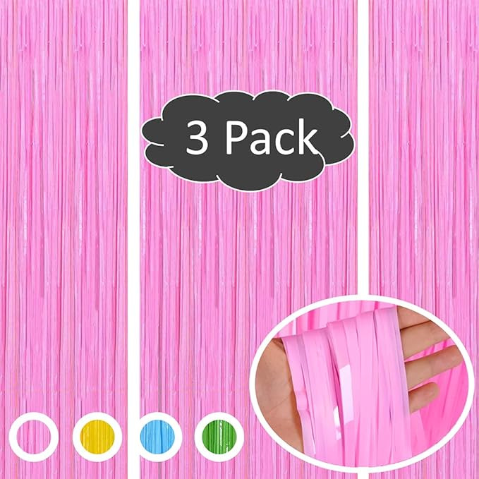 Vanujoy 3pcs Macaron Pink Tinsel Foil Fringe Backdrop Curtains Party Decoration - Party Door Wall... | Amazon (US)