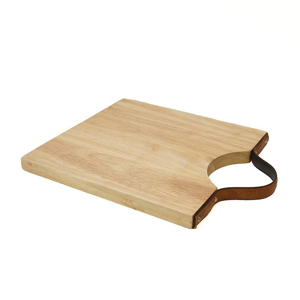 Casa Bellante 10 in. L x 12 in. W Acacia Cutting Board with Leather Handle-CB-RA2 - The Home Depo... | The Home Depot