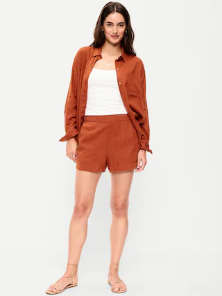 High-Waisted Beach Linen Pull-On Shorts | Old Navy (US)
