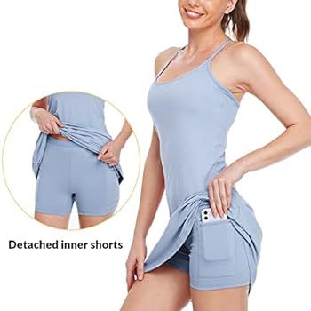 Willit Women's Exercise Dress Built-in Bra with Detachable Shorts Workout Dress Tennis Golf Dress | Amazon (US)