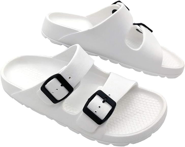 Women's Sandals Adjustable EVA Flat Sandals Comfortable Double Buckle Slides Sandals | Amazon (US)