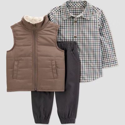 Carter's Just One You® Baby Boys' 3pc Top & Bottom Vest Set - Brown/Gray | Target