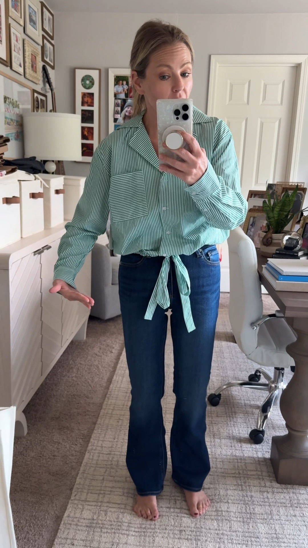 Would you believe my entire outfit is just $26 right now? 🤯 This collared button down tie top is substantial (almost like an anorak) and can be cinched and tied wherever you prefer. Just ordered the blue seersucker too! And these jeans are the $19 on sale target jeans I just got in all the colors! 4’5’3” Wearing an XS in the top and 4 Short in the jeans (size up one/go to the upper end of your sizing in the jeans!) Target finds Walmart finds @Walmart @Target

#LTKPetite #LTKSaleAlert #LTKOver40