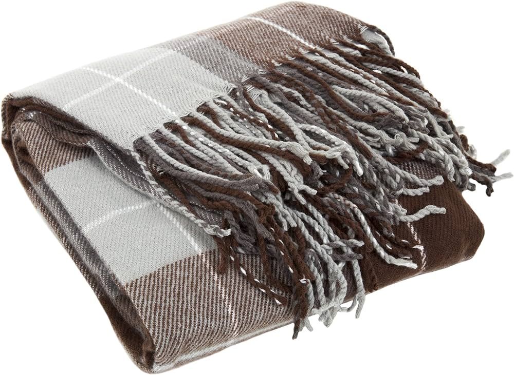 Lavish Home Throw Blanket - Cashmere-Like - Plaid - Brown | Amazon (US)