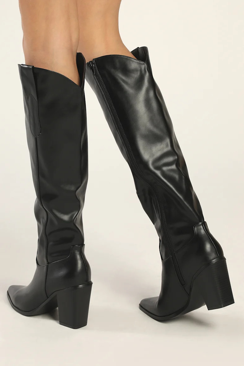 Loraine Black Pointed-Toe Knee-High Boots | Lulus (US)