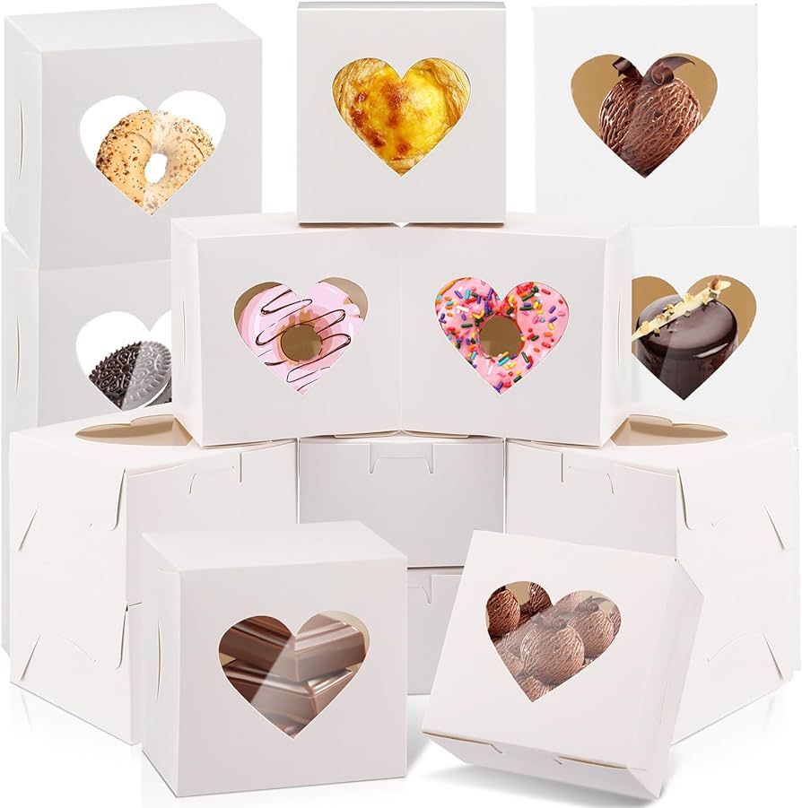 Fulmoon 100 Pcs Valentine's Day 6 x 6 x 3 Inches Bakery Boxes with Heart Shaped Window Small Cook... | Amazon (US)