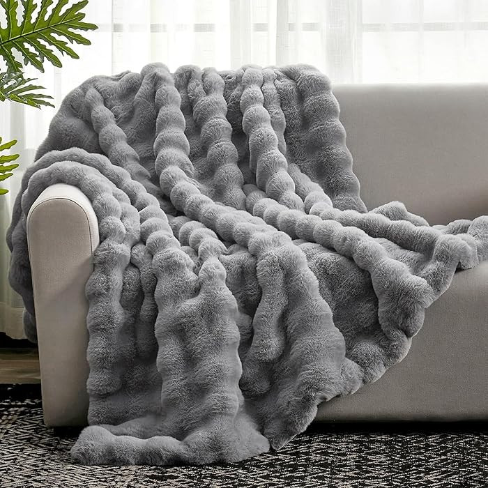 Cozy Bliss Faux Fur Throw Blanket for Couch, Fuzzy Soft Plush Thick Bubble Blanket for Sofa Bedro... | Amazon (US)