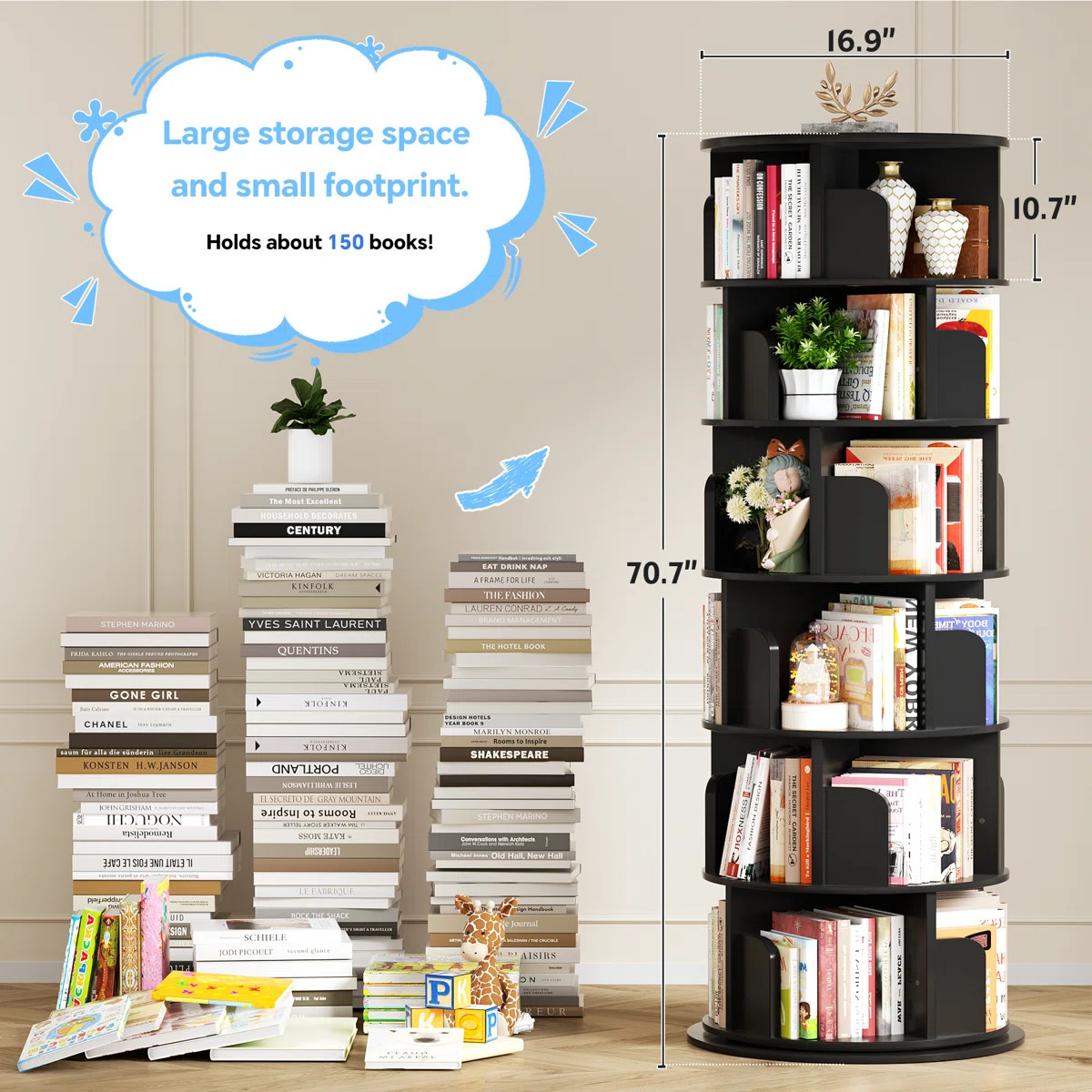 360\u00b0 Rotating Bookshelf, 6 Tiers Corner Shelf, Rotating Bookcase For Bedroom, Living Room | Wayfair North America