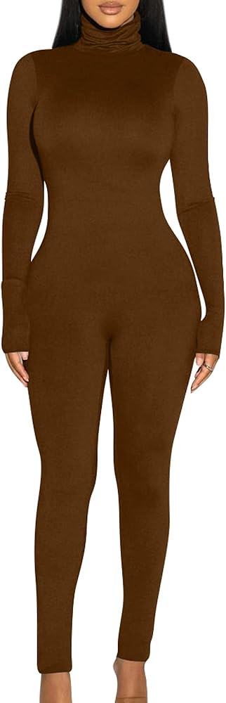BORIFLORS Long Sleeve Jumpsuit for Women Sexy Turtleneck One Piece Bodycon Rompers Clubwear | Amazon (US)