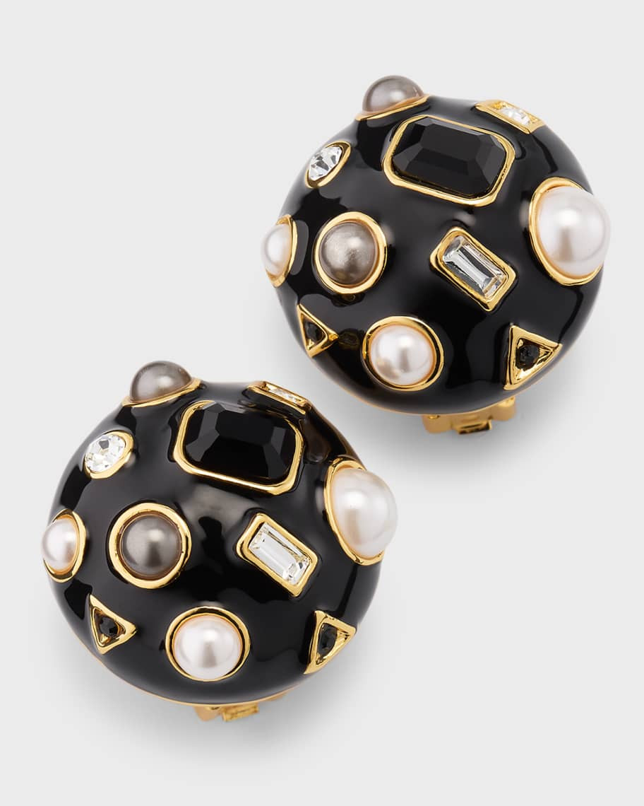 Black Domed Clip On Earrings | Neiman Marcus