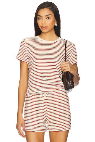perfectwhitetee Loop Terry Stripe Tee in Poppy & Chocolate from Revolve.com | Revolve Clothing (Global)