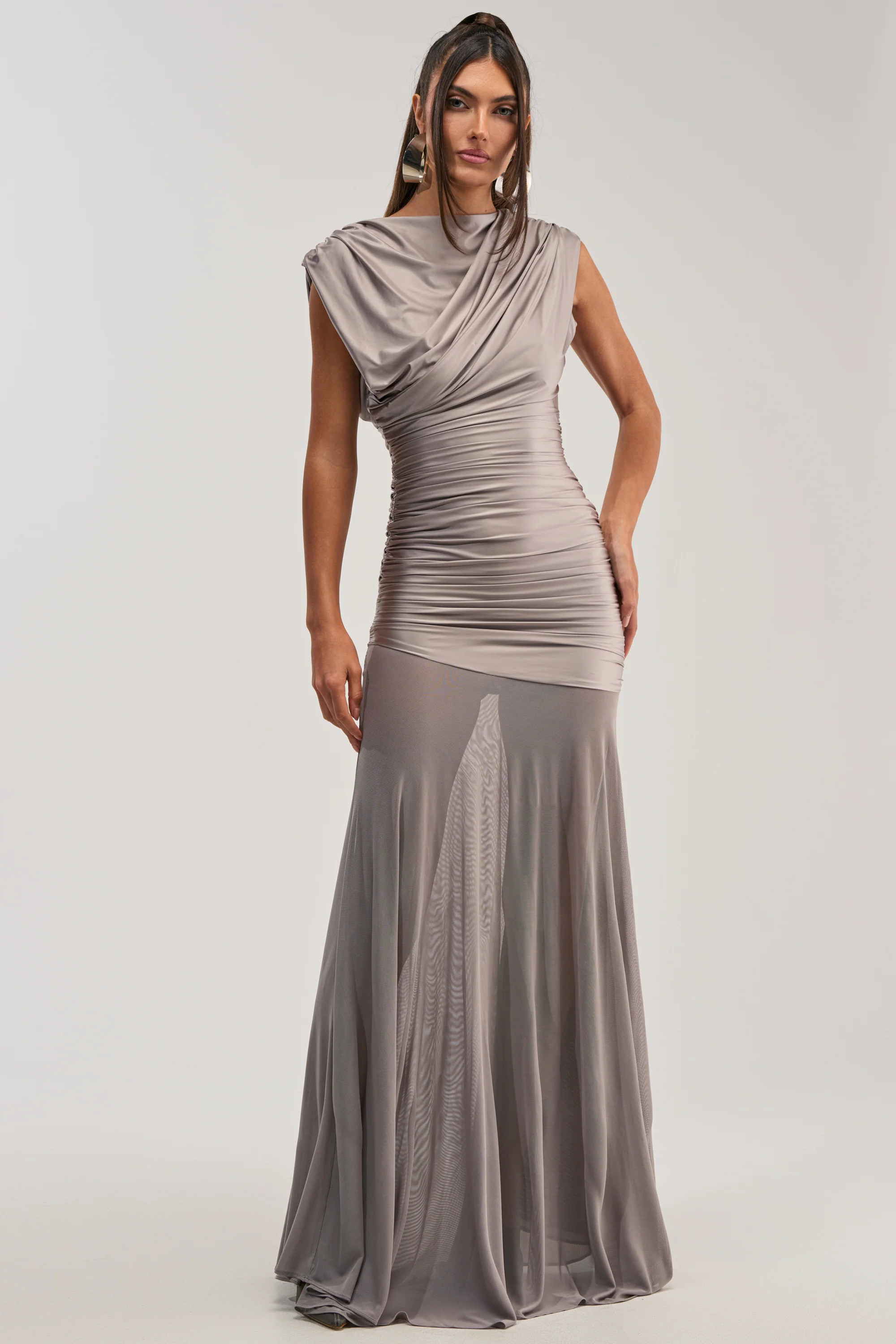 Silver Satin Maxi Gown, Fitted Formal Dress | AKIRA | AKIRA