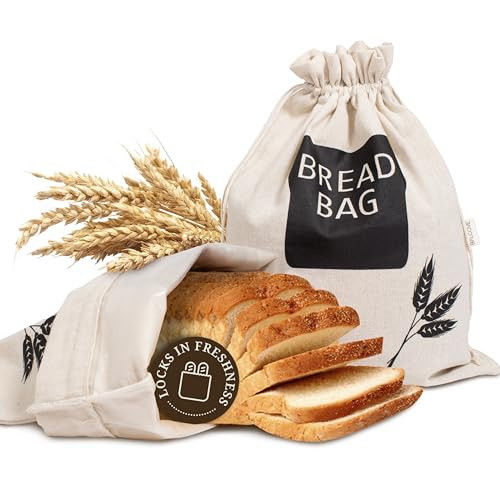 2 X Plastic Lined Bread Bags for Homemade Bread/Keep Bread Fresh – Linen Eco Bread Storage Bags - 43cm x 33cm XL | Amazon (UK)