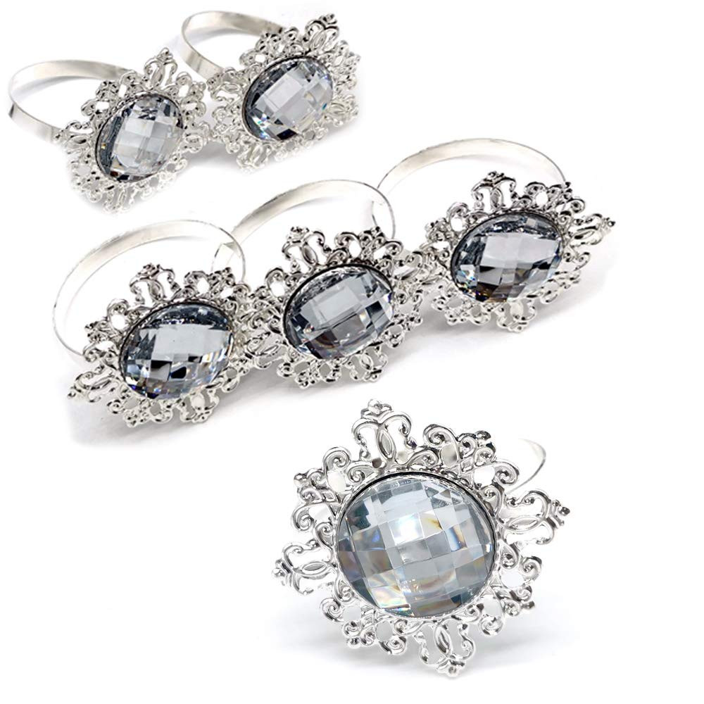 Bling Silver Rhinestone Napkin Holders Napkin Rings Set of 6 for Wedding Banquet, Holiday Dinner ... | Amazon (US)
