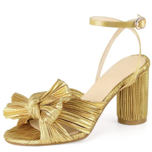 MUCCCUTE Women's Bow Knot Heeled Sandals Ankle Buckle Strap Chunky Heeled Open-toe Comfortable Wedding Party Fashion Heeled | Amazon (US)