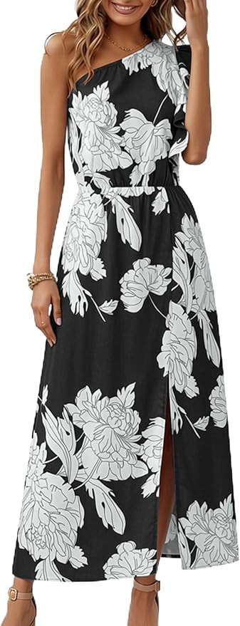 CCTOO Women Summer Floral Dresses Ruffle One Shoulder Sleeveless Flowy Beach Vacation Wedding Gue... | Amazon (US)