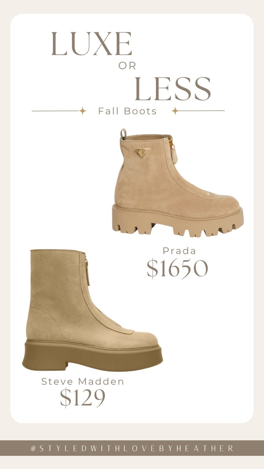 Can we talk about this price difference?! 👀🤎 The luxe pair is gorgeous, but the look-for-less gives me that same chunky suede fall vibe for a fraction of the price. 🍂 

 #LTKStyleTip #LTKShoeCrush #FallBoots