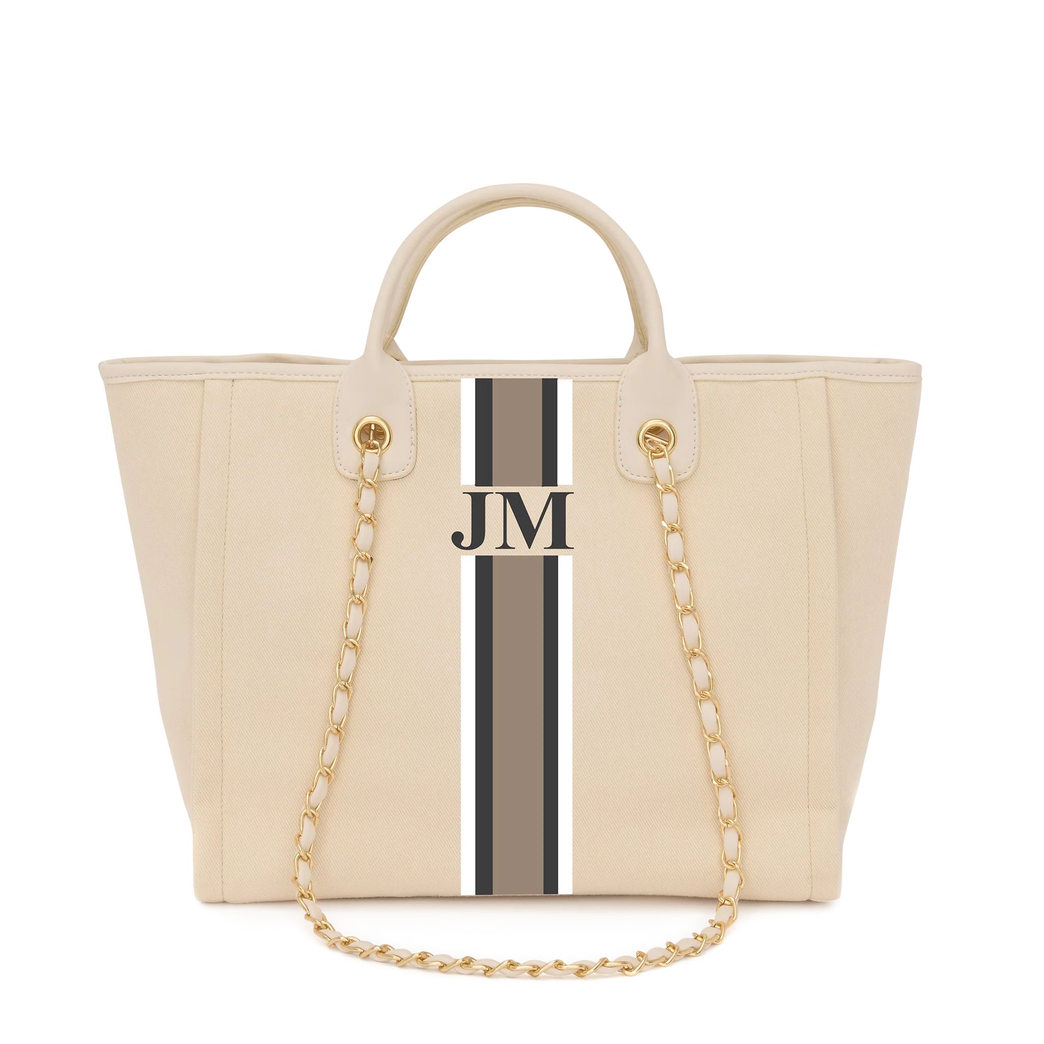 Lily & Bean Canvas Chain Tote Bag Cream on Cream with Gold Hardware | Lily and Bean