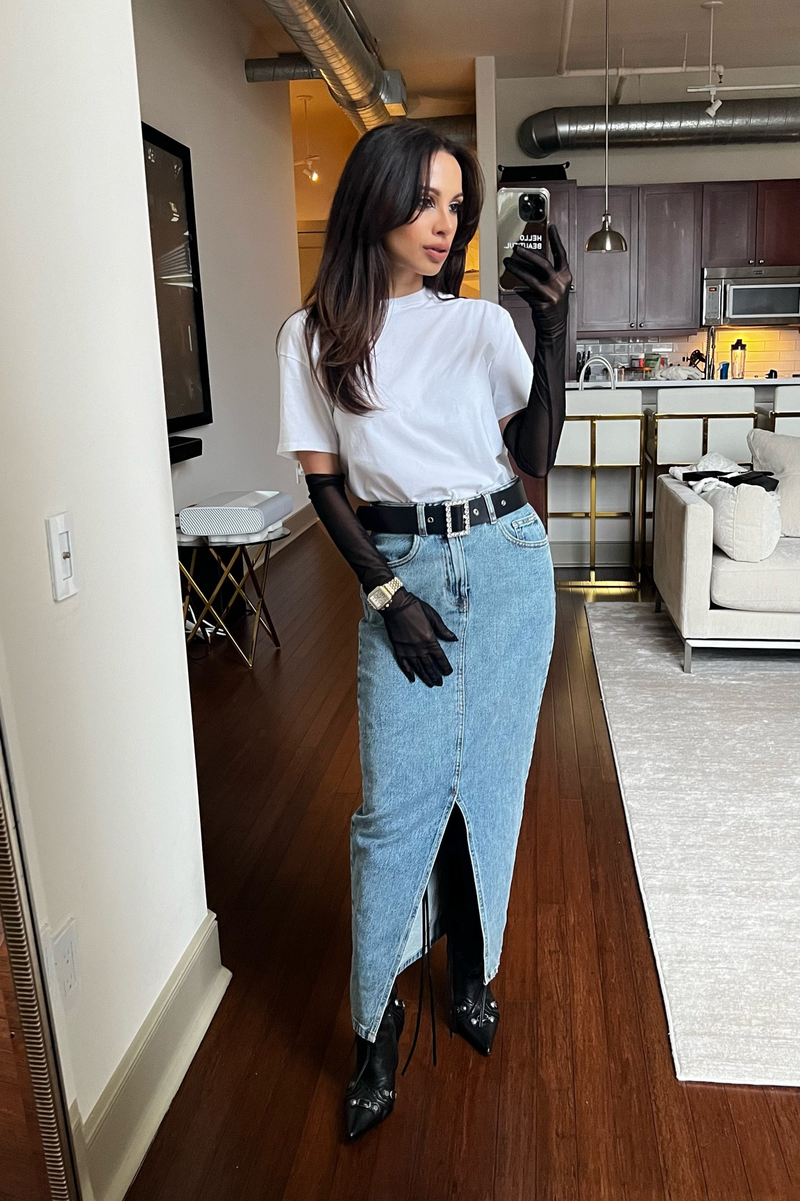 Pair a white tshirt with a denim maxi skirt, boots and long gloves for a fun day-to-night look 💕

#LTKfit #LTKunder100 #LTKstyletip