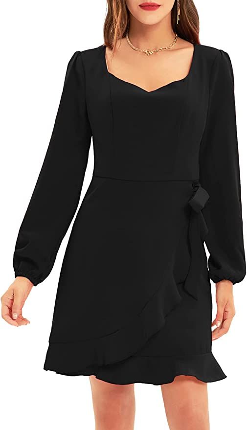 GRACE KARIN Women's Lantern Long Sleeve Cocktail Dresses Faux Wrap Dress Above Knee Sweetheart Ne... | Amazon (US)