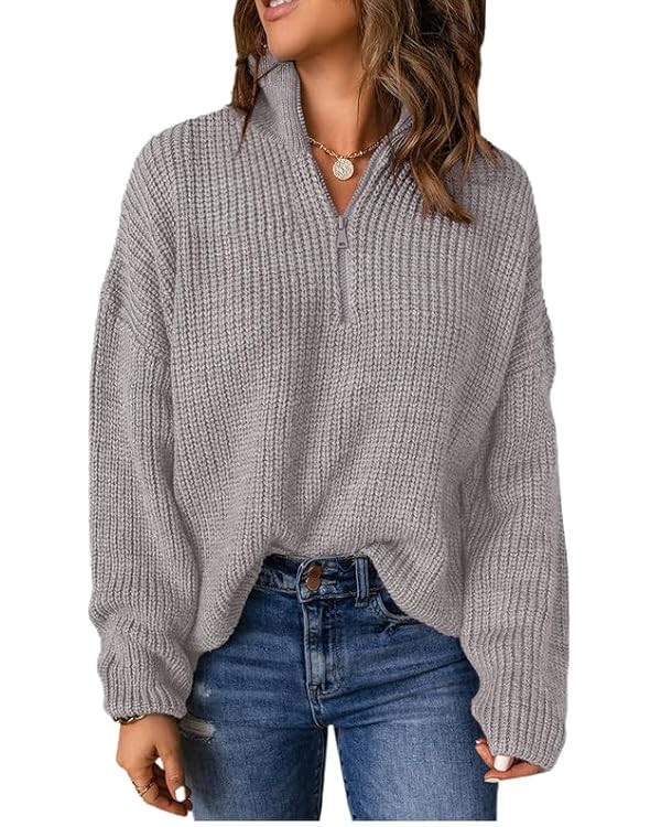Dokotoo Womens Sweaters Long Sleeve 1/4 Zip Pullover Polo V Neck Dressy Casual Tops | Amazon (US)