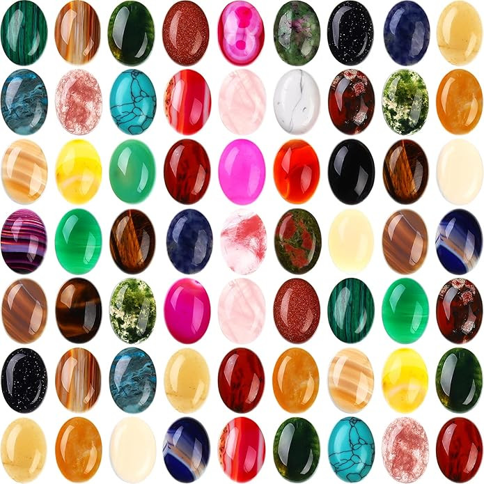 Patelai 50 Pieces Cabochons Oval Bead Natural Gate Stone Charms Healing Crystal Stone for Jewelry... | Amazon (US)