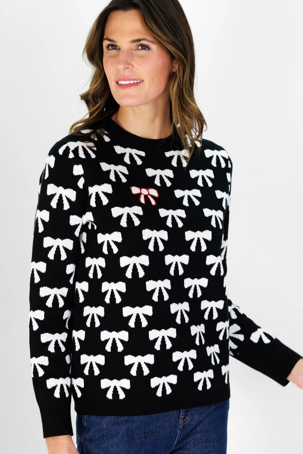 Bow Crew Neck Sweater in Black | Duffield Lane